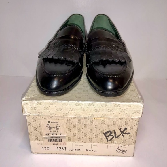 Gorgeous Men's Gucci Black Leather Slip Ons- Size 42.5 B W/Box Great ! - Picture 1 of 15